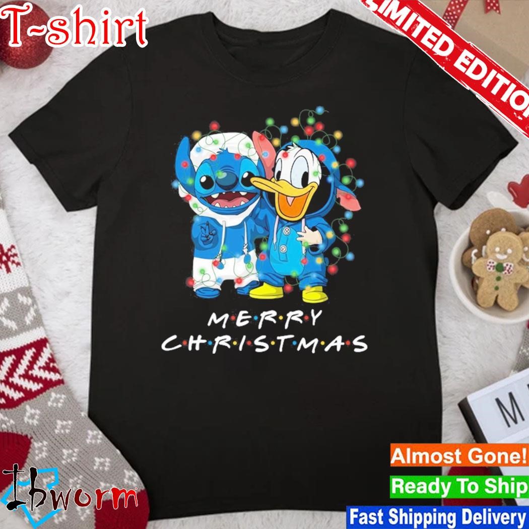 Baby Stitch and baby Donald merry christmas light shirt