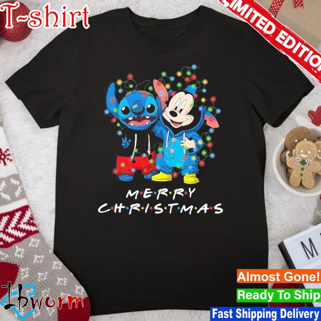 Baby Stitch and baby Mickey mouse merry christmas light shirt