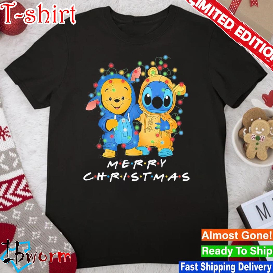 Baby Stitch and baby Pooh merry christmas light shirt