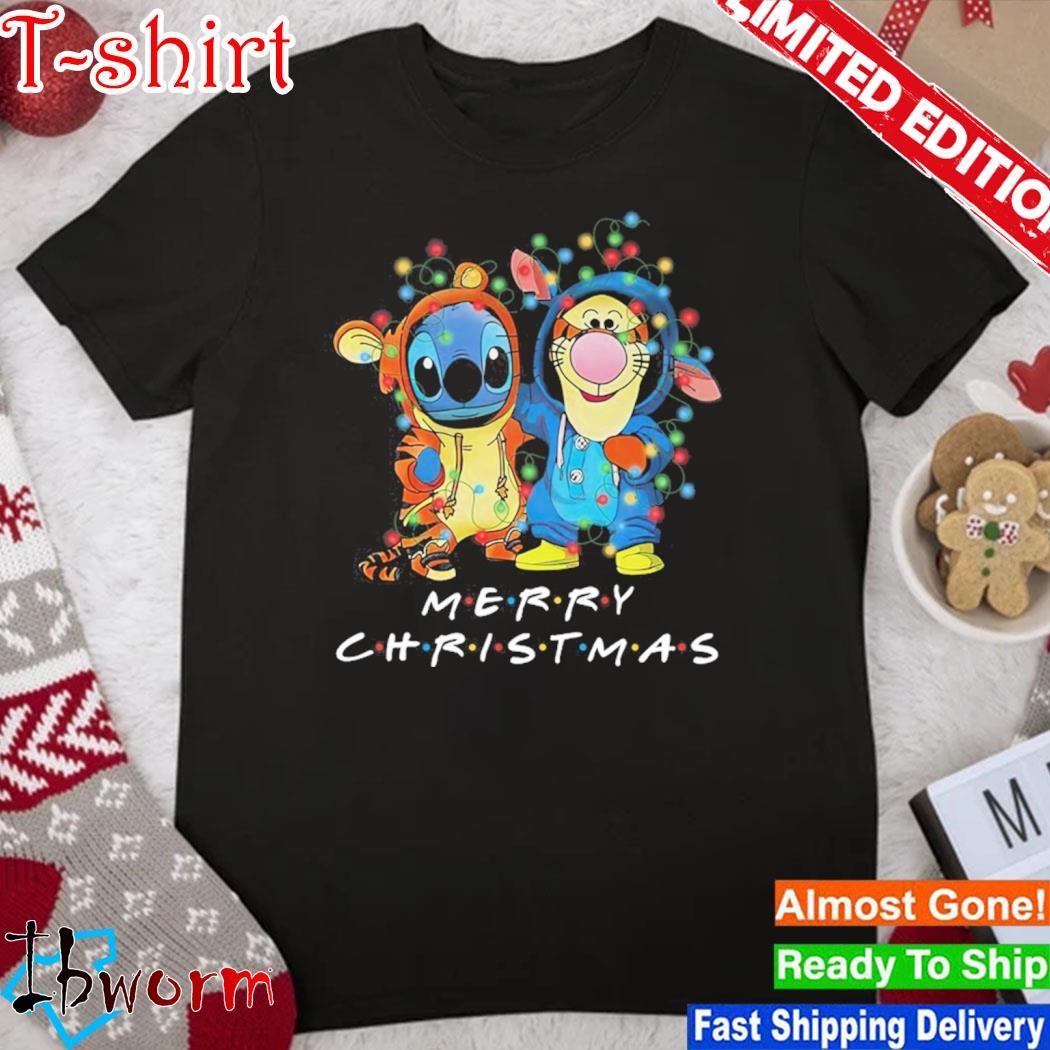Baby Stitch and baby Tigger merry christmas light shirt