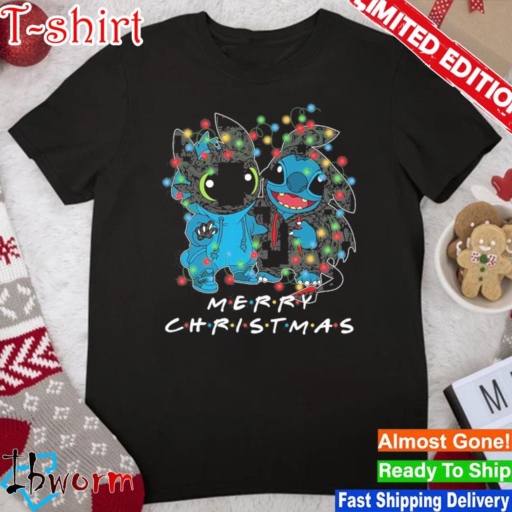 Baby Stitch and baby Toothless merry christmas light shirt