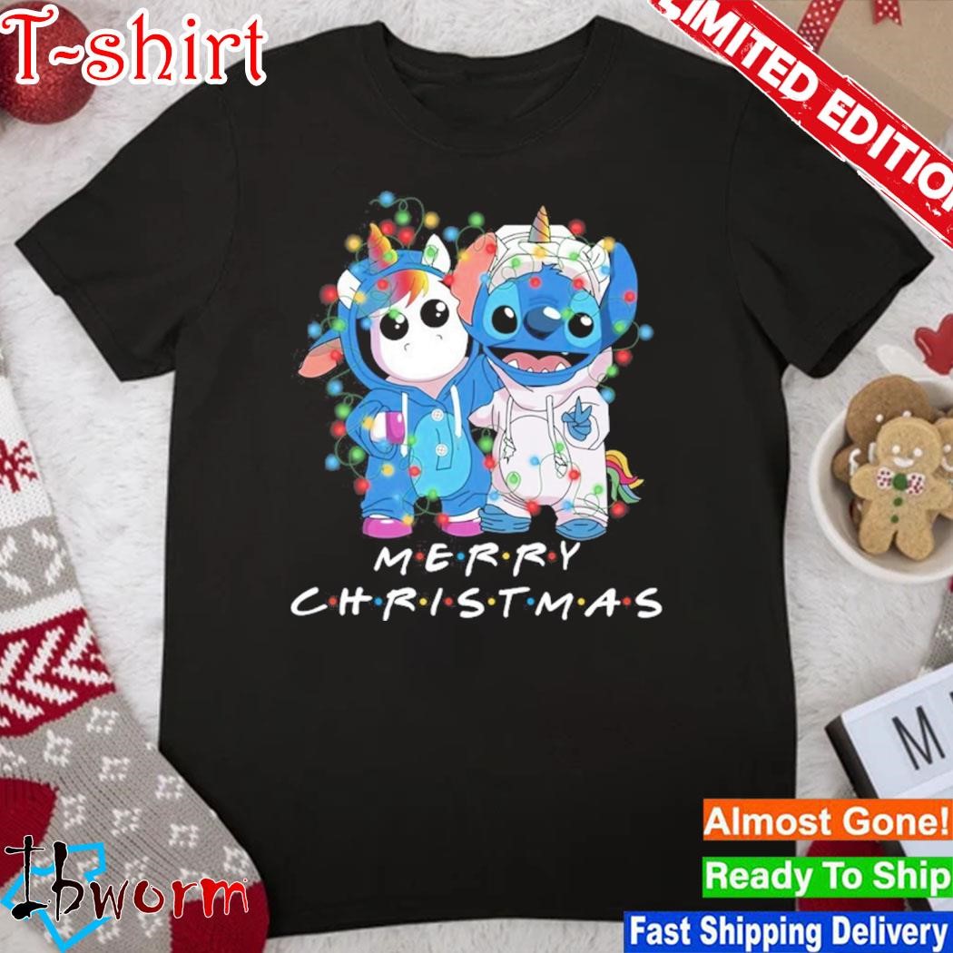 Baby Stitch and baby Unicorn merry christmas light shirt