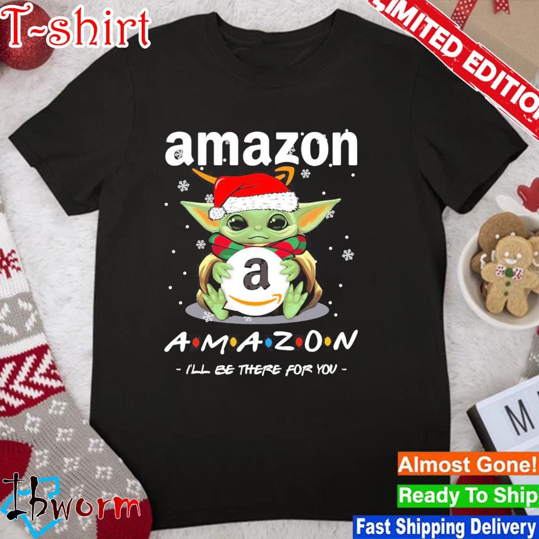 Baby Yoda hat santa Amazon I'll be there for you logo merry christmas shirt