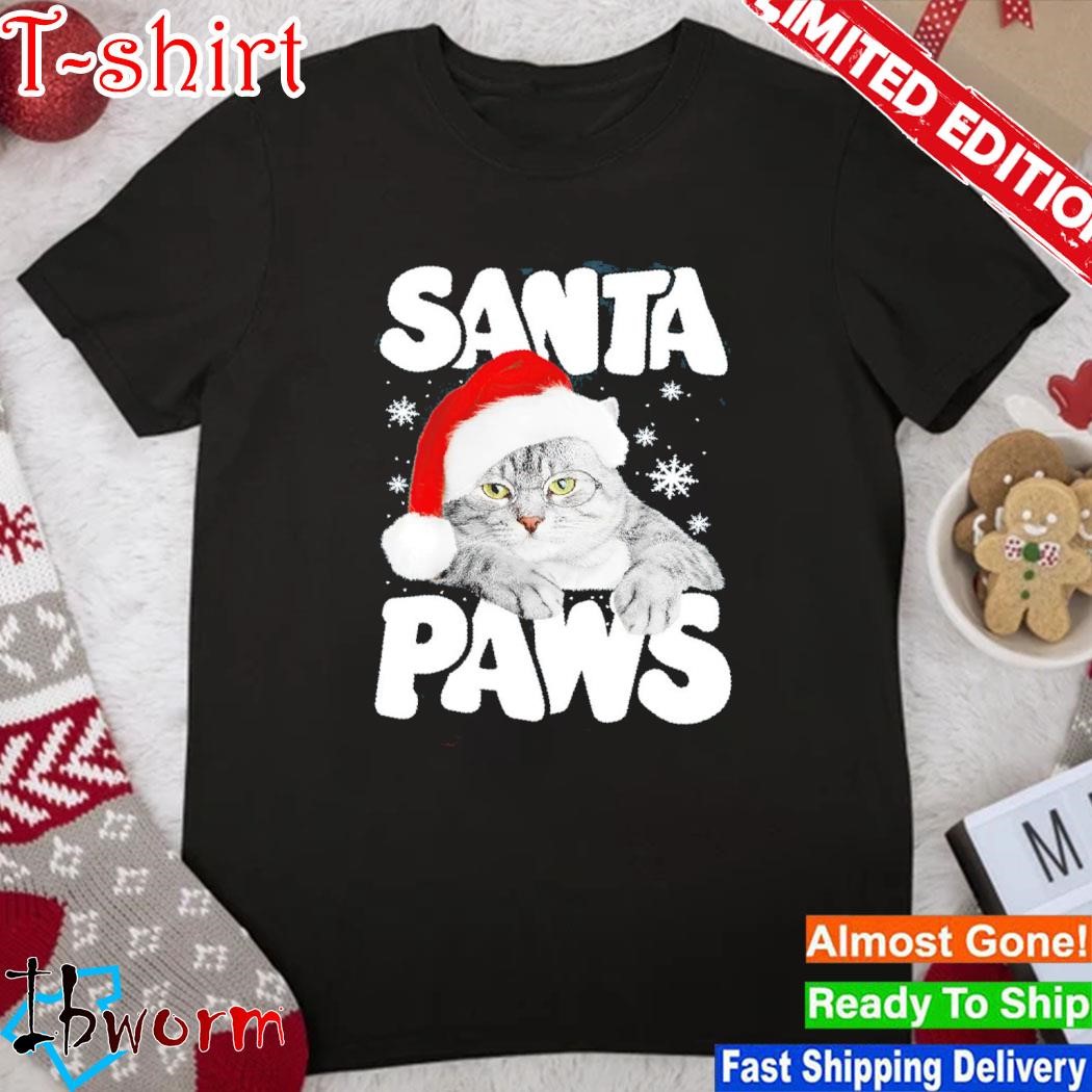 Cat hat santa santa paws merry christmas shirt