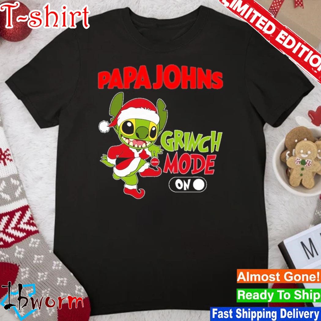 Official baby Stitch Grinch hat santa Papa Johns Grinch mode on christmas shirt