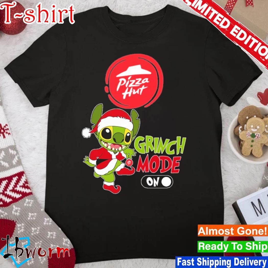Official baby Stitch Grinch hat santa Pizza Hut Grinch mode on christmas shirt