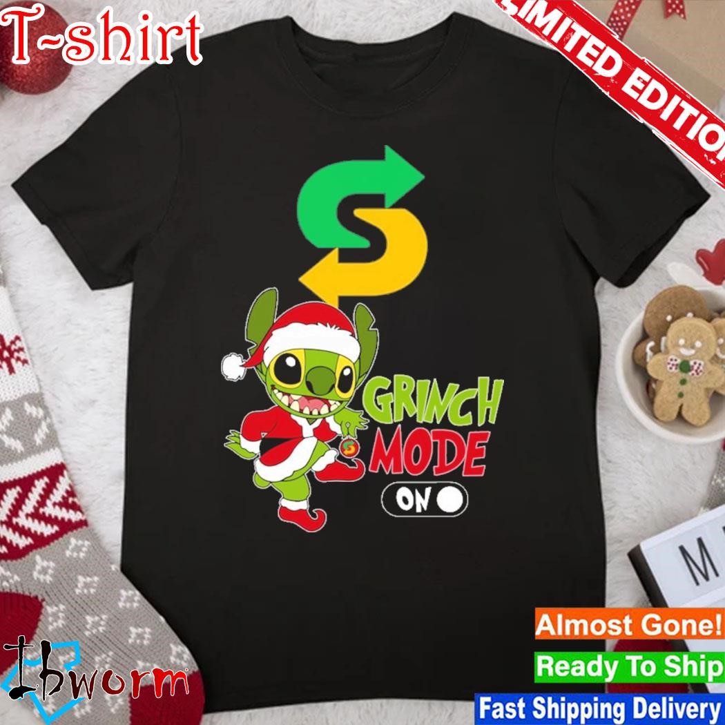 Official baby Stitch Grinch hat santa Subway Grinch mode on christmas shirt