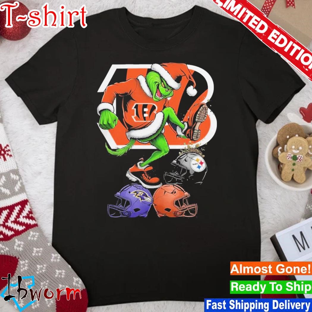 Official grinch Hat Santa Cincinnati Bengals Stomp On NFL Teams Christmas Logo Shirt