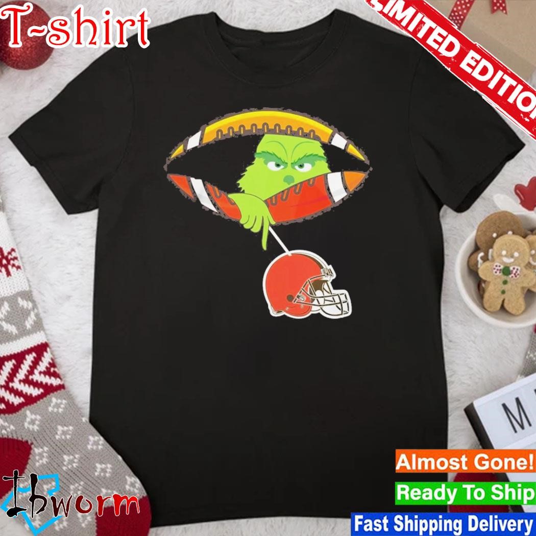 Official grinch Hat Santa Hold Cleveland Browns Football Logo Shirt