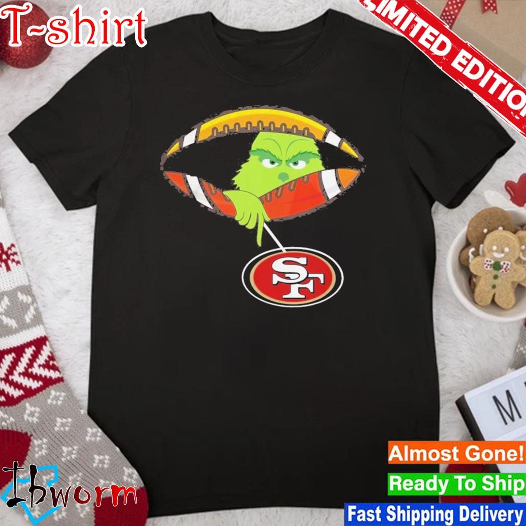 Official grinch Hat Santa Hold San Francisco 49ers Football Logo Shirt