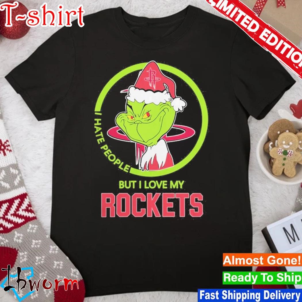 Official grinch Hat Santa I Hate People But I Love Houston Rockets Logo Shirt