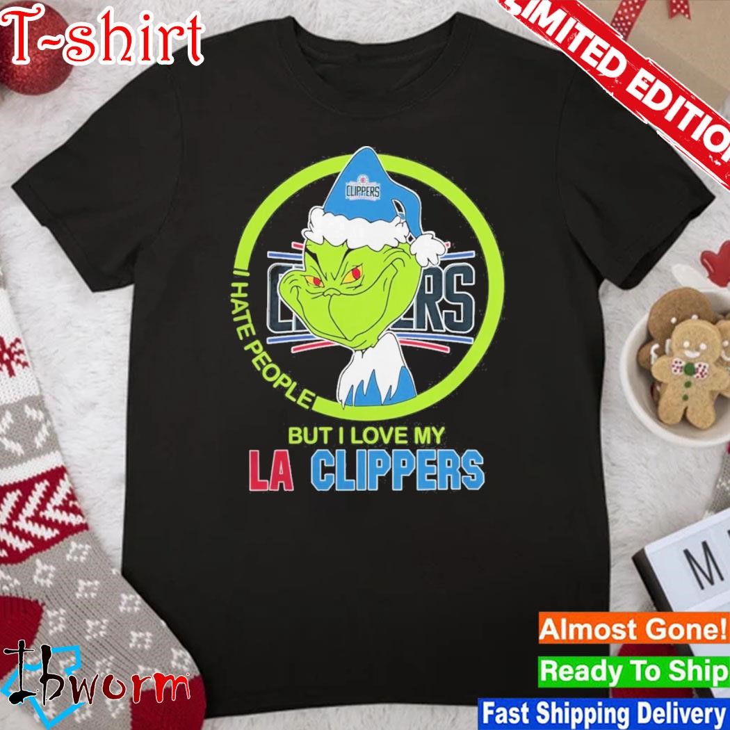 Official grinch Hat Santa I Hate People But I Love My LA Clippers Logo Shirt