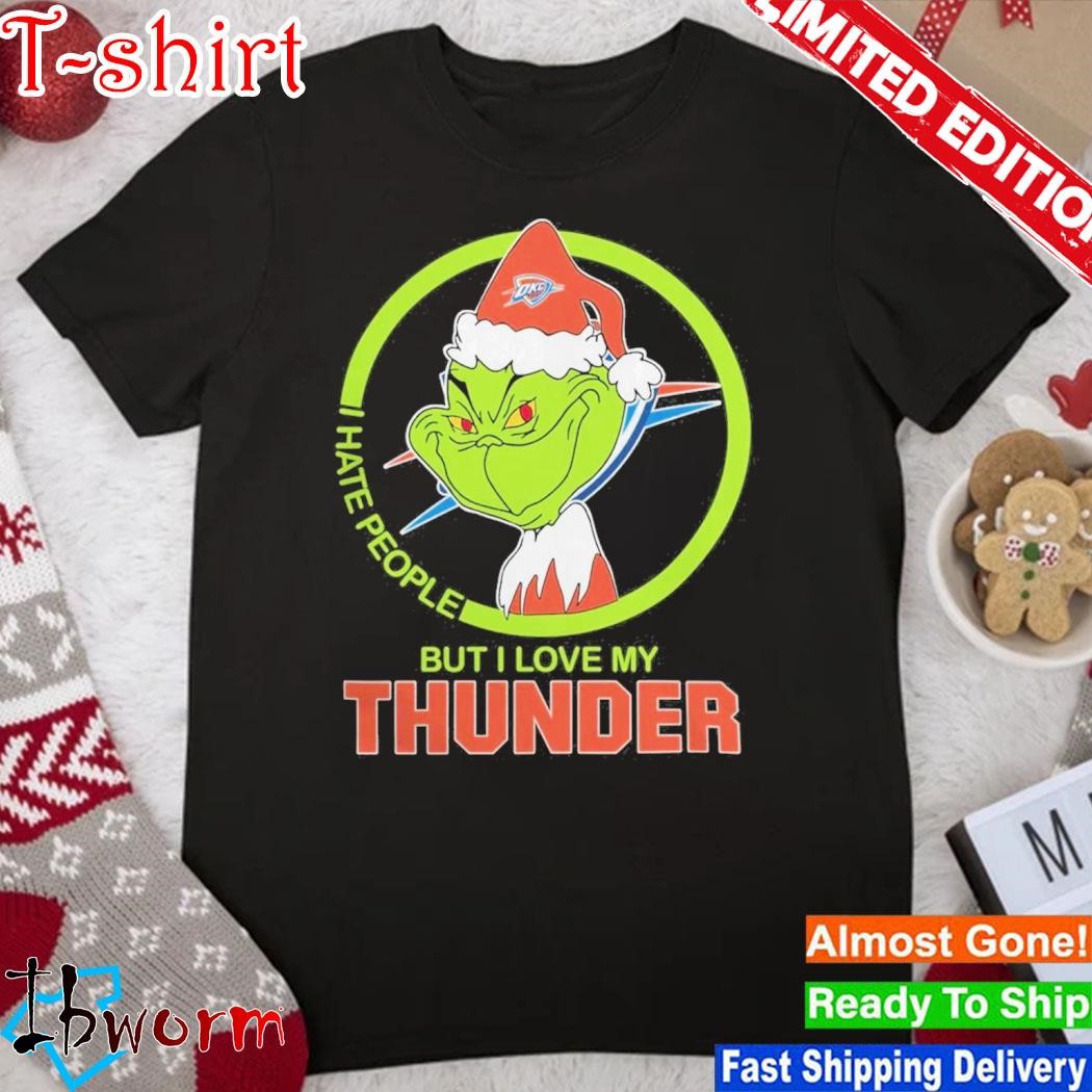 Official grinch Hat Santa I Hate People But I Love My Oklahoma City Thunder 2023 Shirt