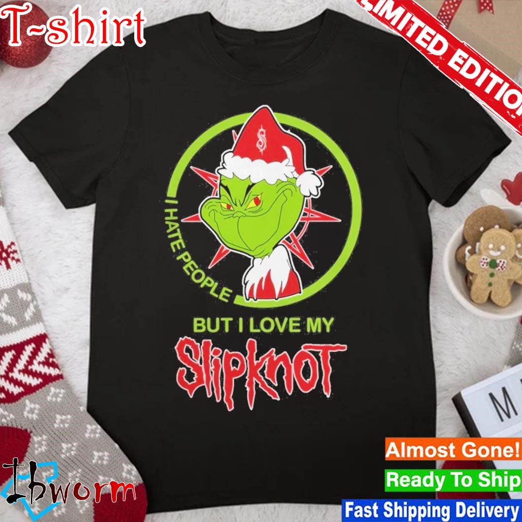 Official grinch Hat Santa I Hate People But I Love My Slipknot Logo Shirt