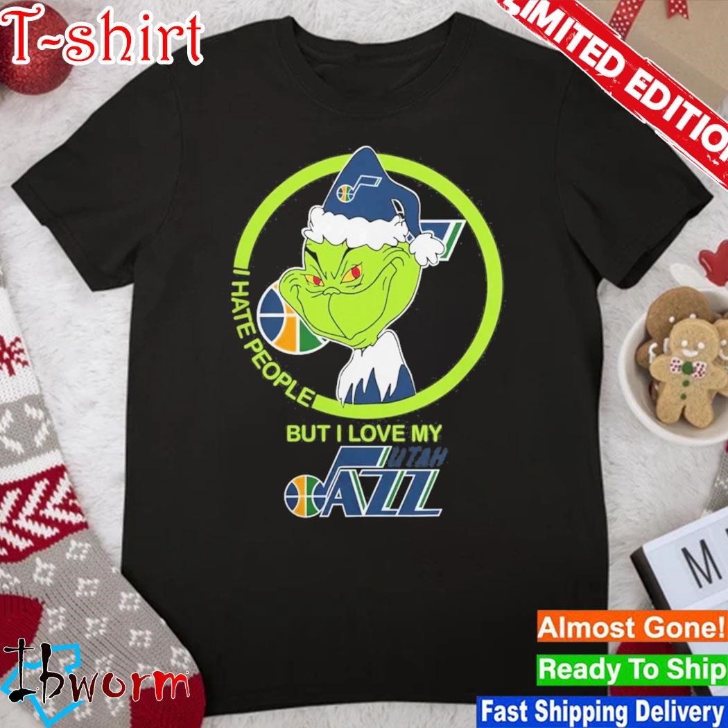 Official grinch Hat Santa I Hate People But I Love My Utah Jazz 2023 Shirt
