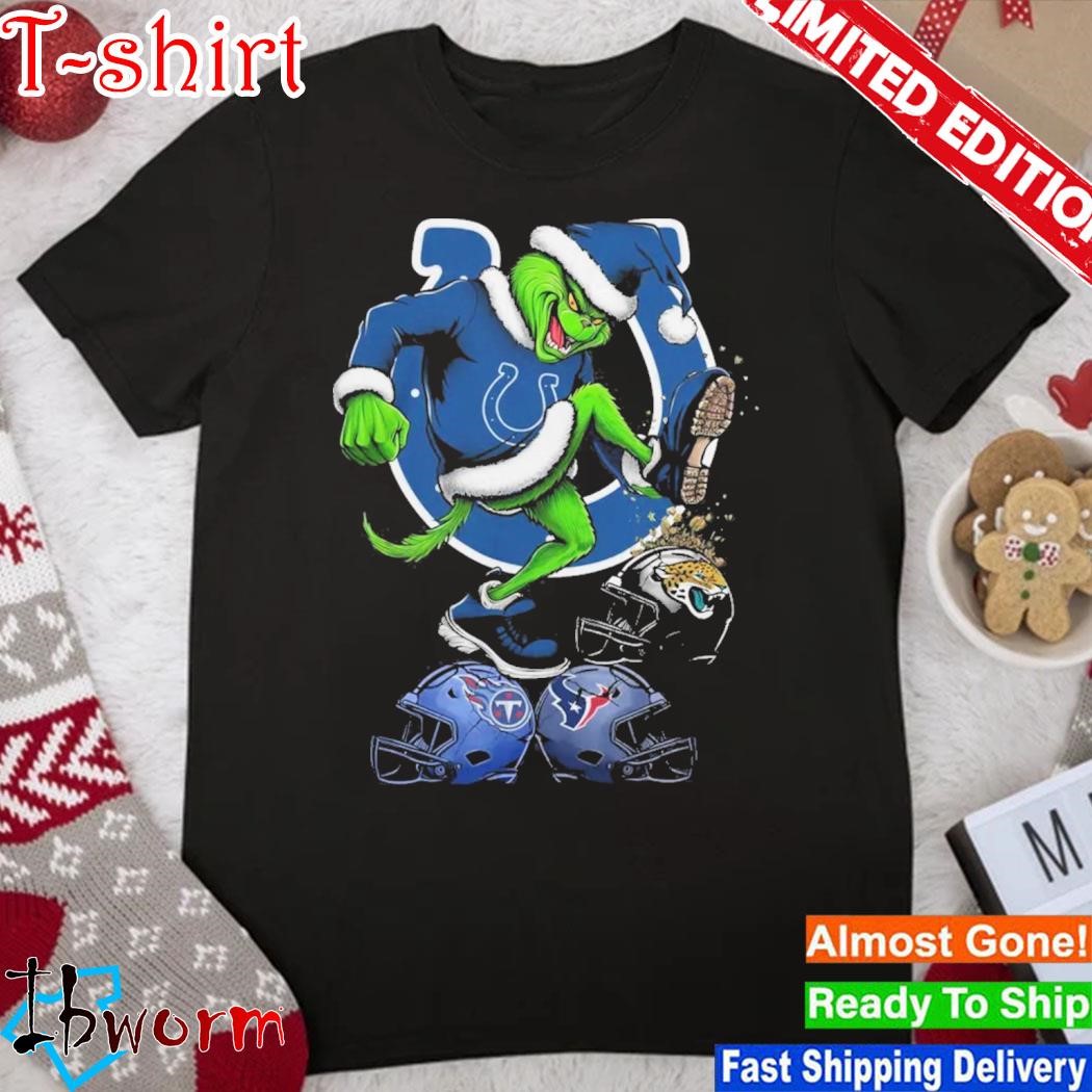Official grinch Hat Santa Indianapolis Colts Stomp On NFL Teams Christmas Logo Shirt