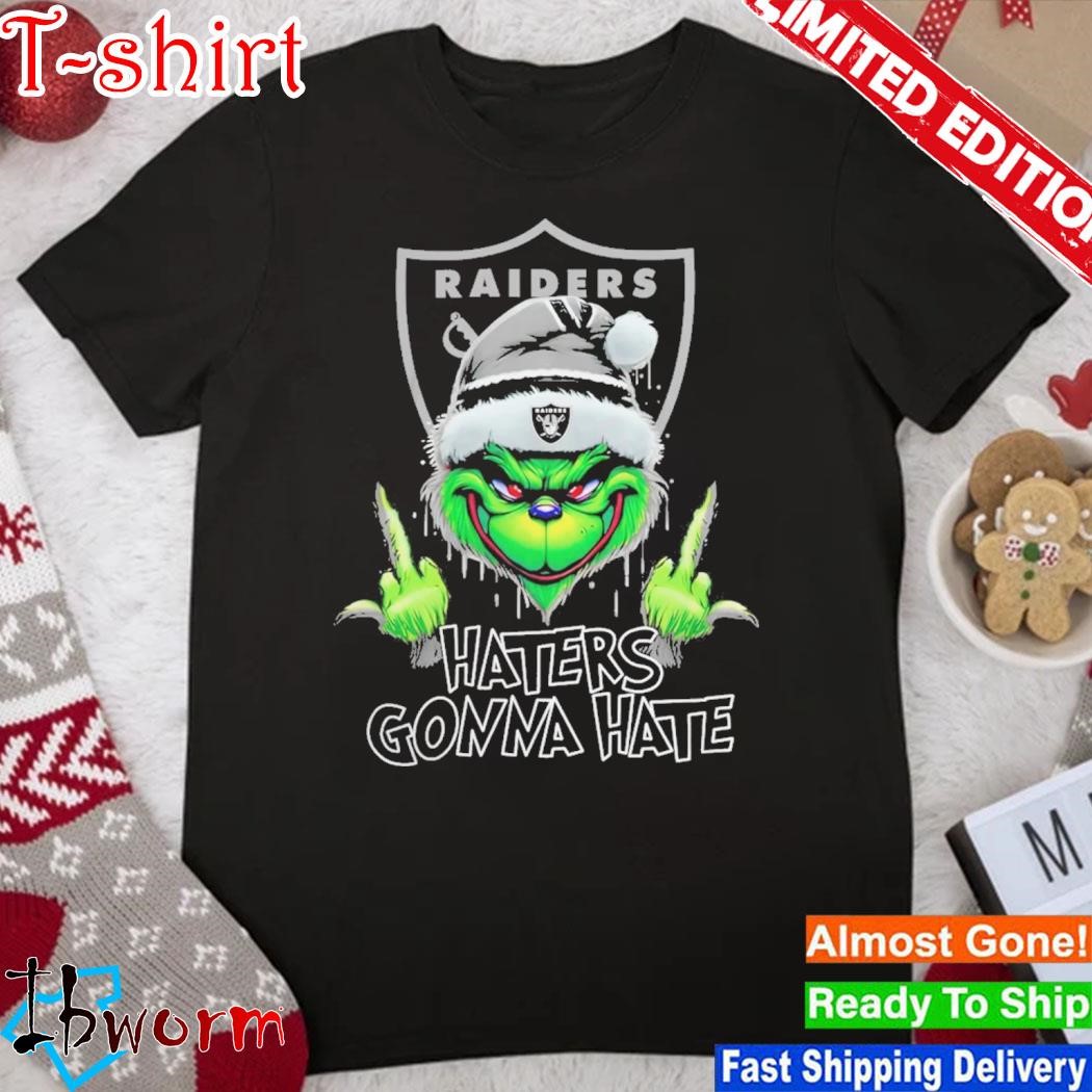 Official grinch Hat Santa Las Vegas Raiders Middle Finger Haters Gonna Hate Logo Shirt