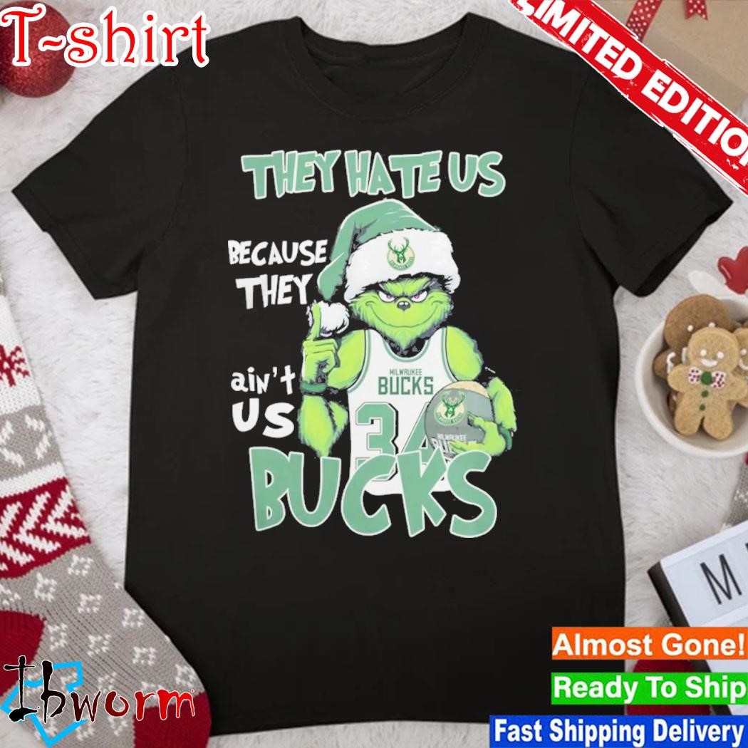 Official grinch Hat Santa They Hate Us Because They Ain’t Us Milwaukee Bucks Shirt