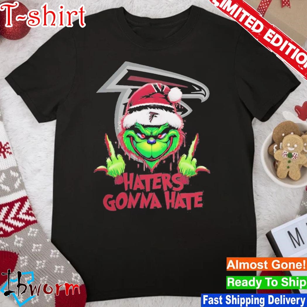 Official grinch hat santa Atlanta Falcons Middle Finger Haters Gonna Hate Logo Shirt