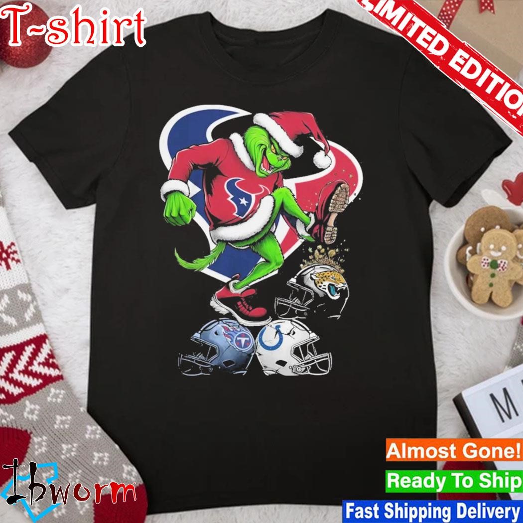 Official grinch hat santa Houston Texans Stomp On NFL Teams Christmas Logo Shirt