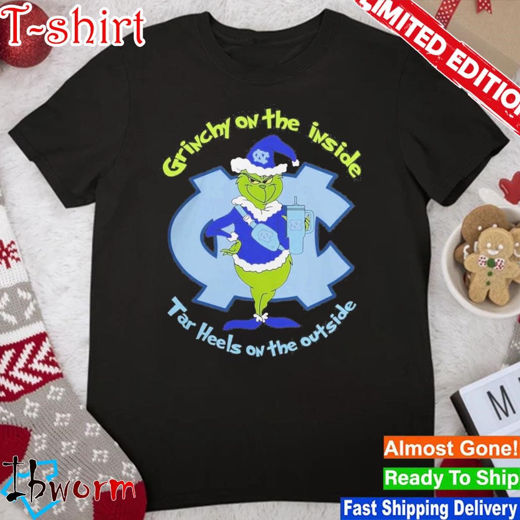 Official grinch hat santa On The Inside North Carolina Tar Heels On The Outside Christmas shirt