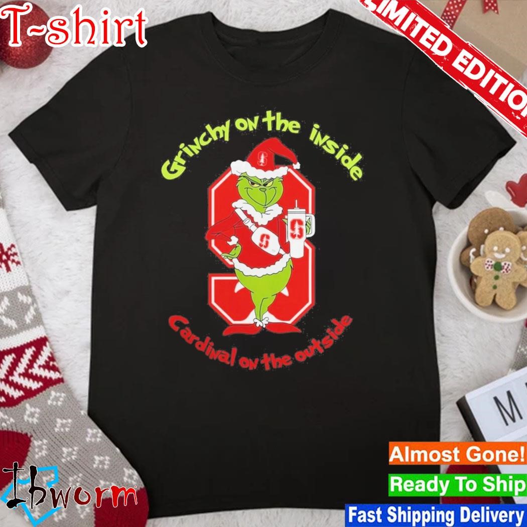 Official grinch hat santa On The Inside Ohio Stanford Cardinal On The Outside Christmas Shirt