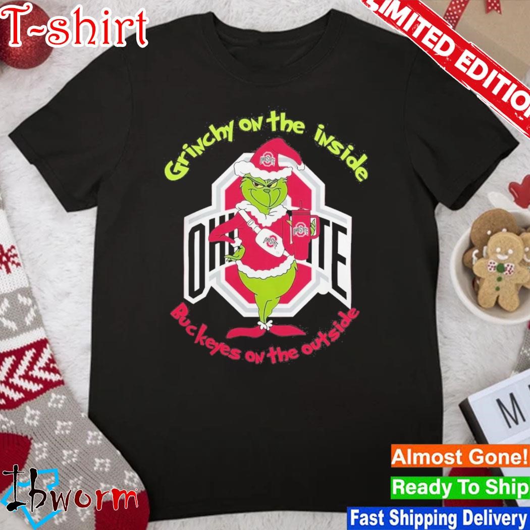 Official grinch hat santa On The Inside Ohio State Buckeyes On The Outside Christmas Shirt