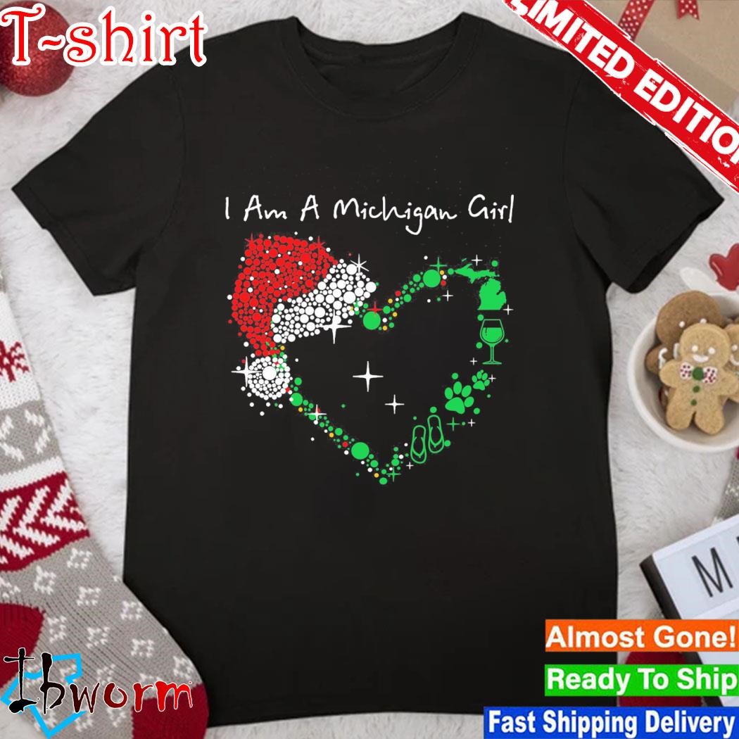 Official heart hat santa I am a Michigan girl merry christmas shirt
