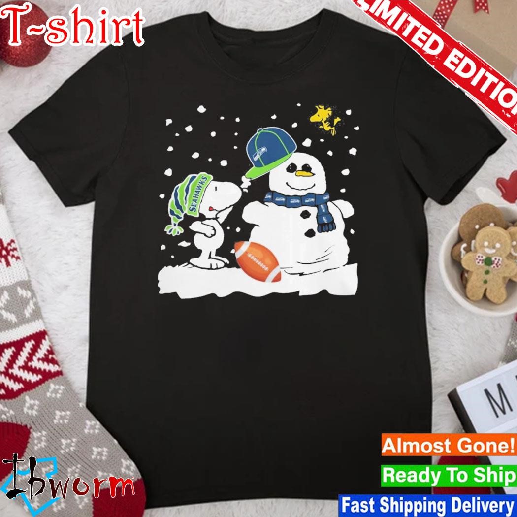 Official peanuts Snoopy And Woodstock Snowman Seattle Seahawks Christmas Shirt