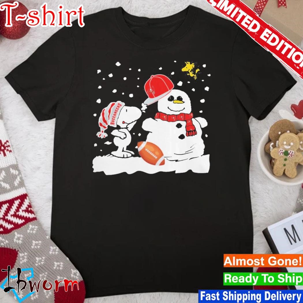 Official peanuts Snoopy And Woodstock Snowman Tampa Bay Buccaneers Christmas Shirt