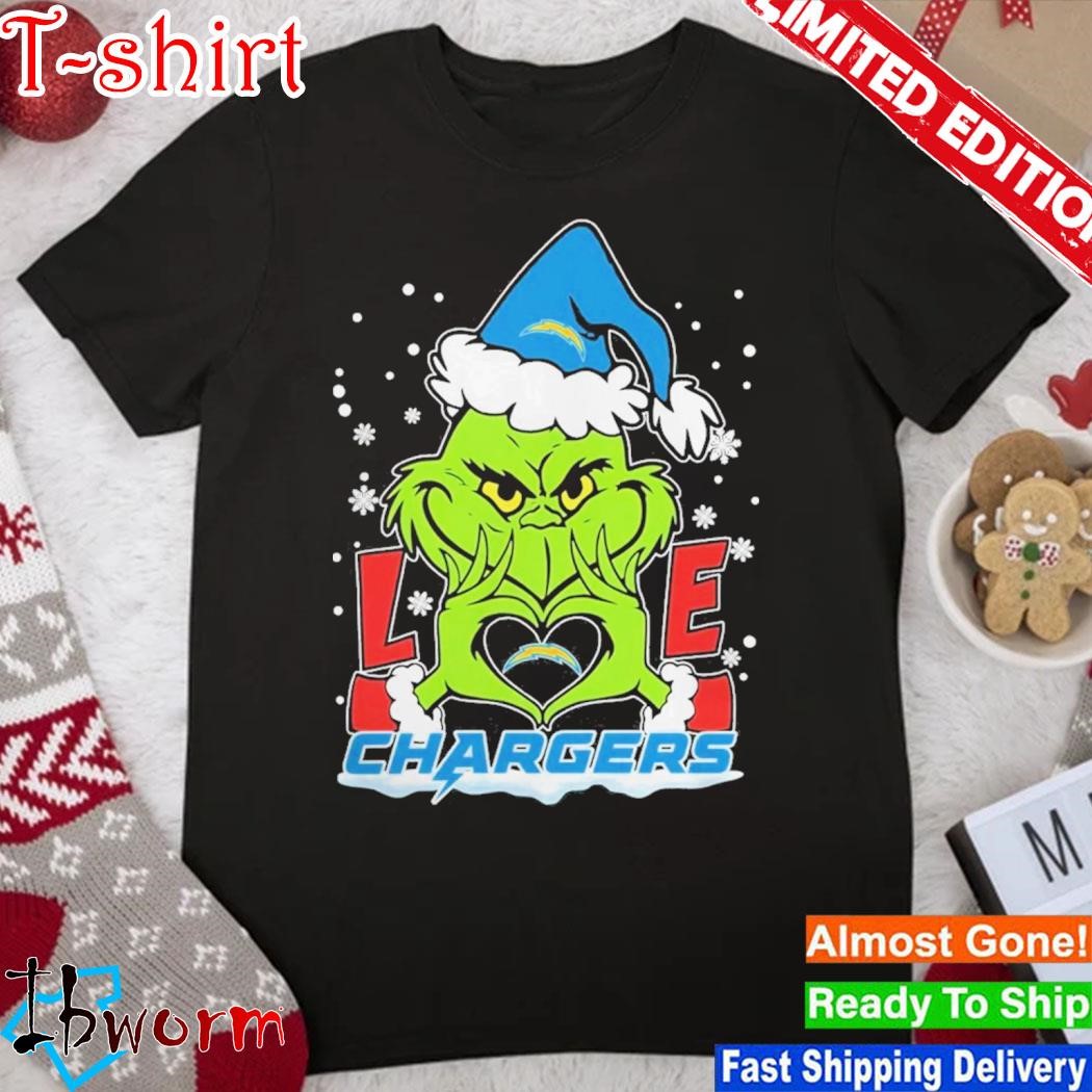 Official the Grinch Love Heart Los Angeles Chargers Football Christmas 2023 Shirt
