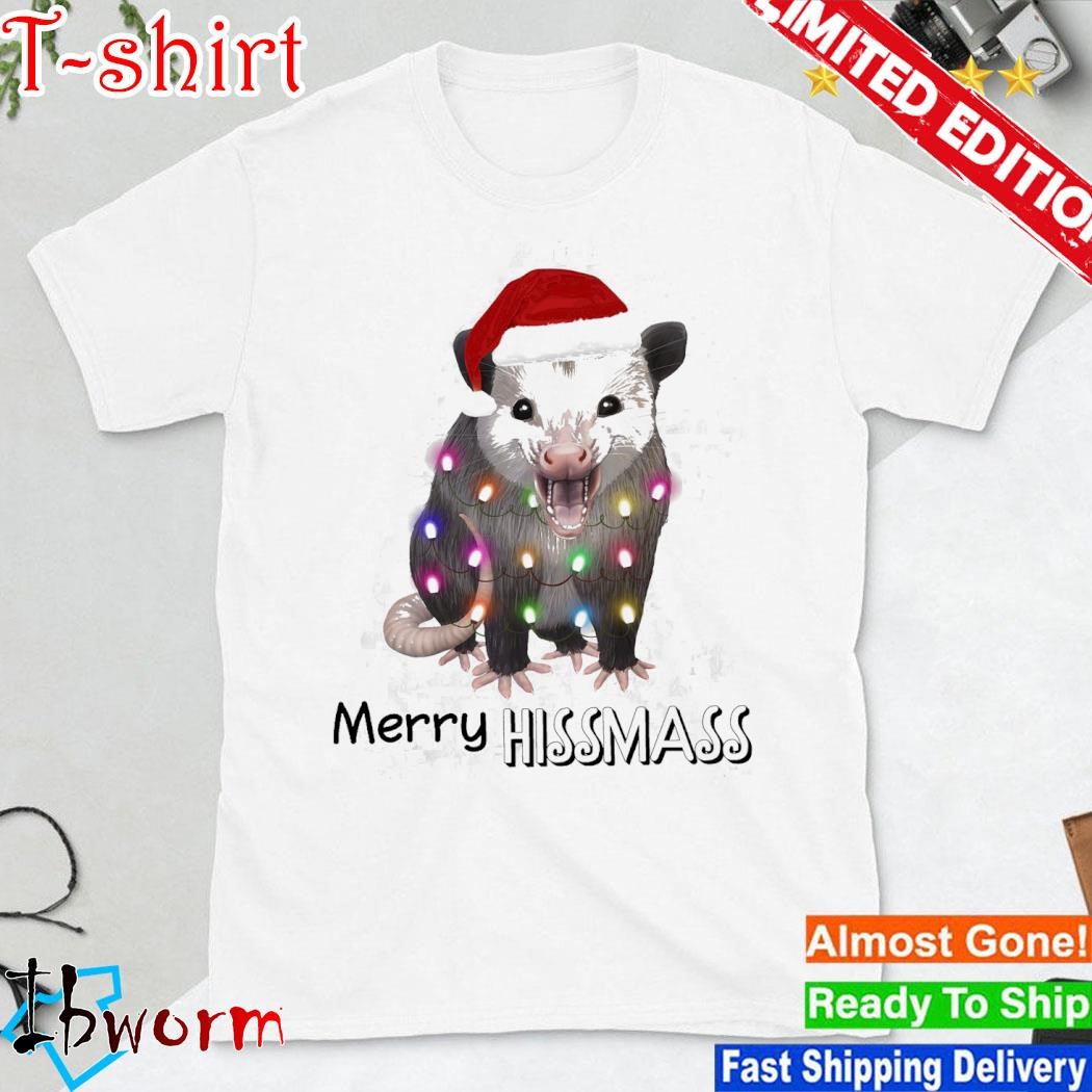 Opossum Santa hat merry Hissmas merry christmas lights shirt