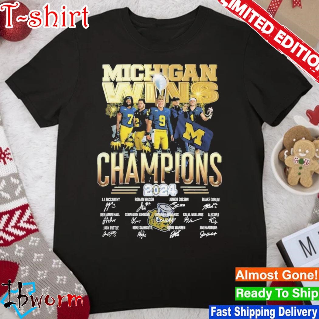 Official michigan Wins Champions CFP 2024 Signatures Shirt, hoodie ...